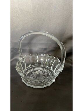 Clear Glass Basket With Handle Vintage Starburst Pattern Elegant